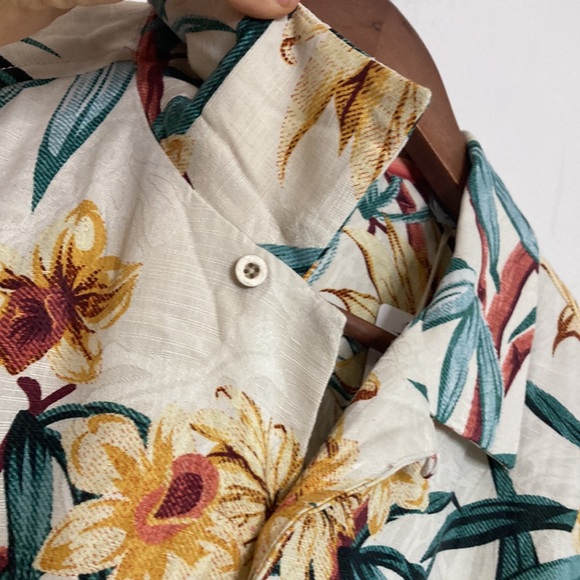 New Tommy Bahama Camp Shirt Mens XL Bungalow Bamboo Silk Cream Green Orange - Picture 5 of 16